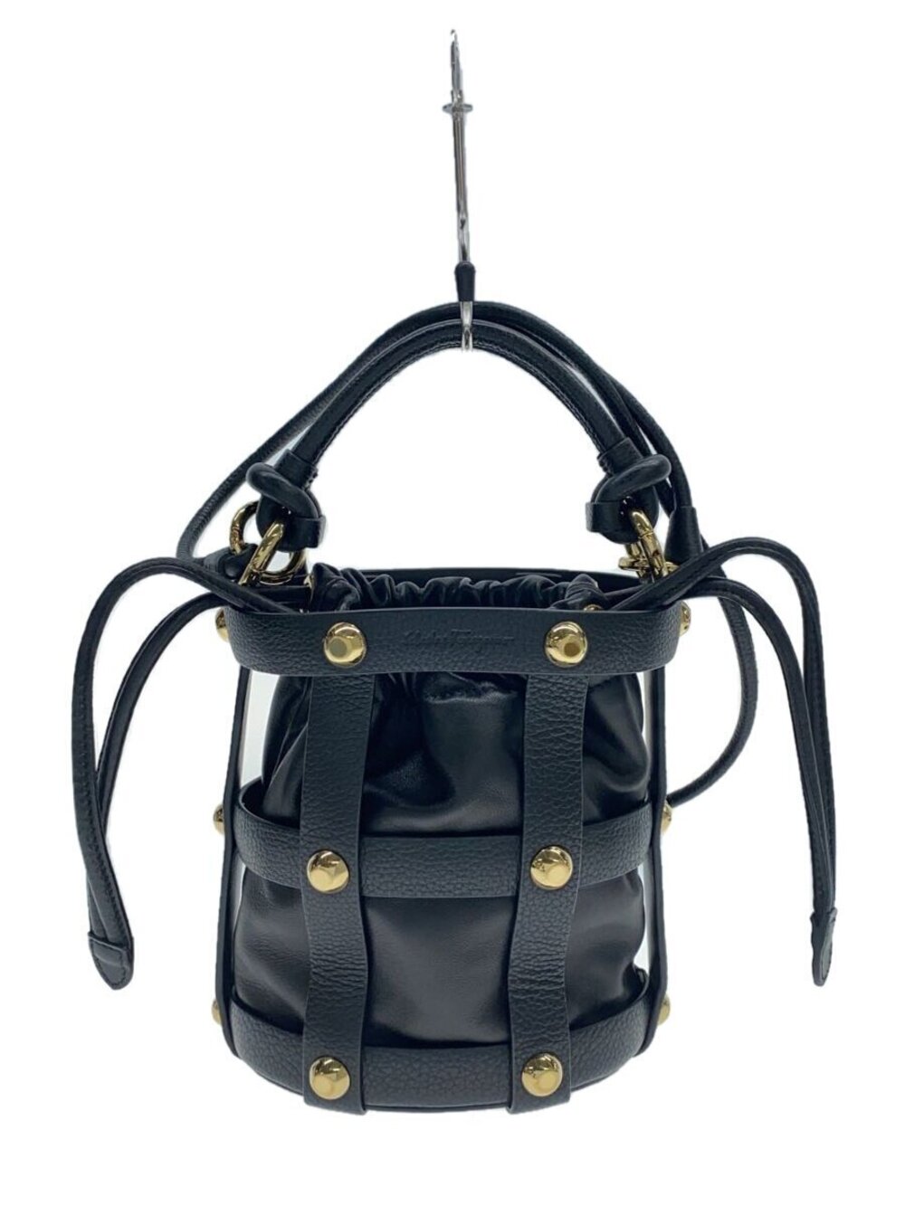 Salvatore Ferragamo Lambskin Cage Bag Shoulder Handbag Cowhide Black
